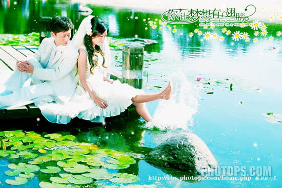 Photoshop打造梦幻的翠绿色池景婚片
