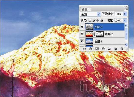 Photoshop把雪山变为火焰山的效果